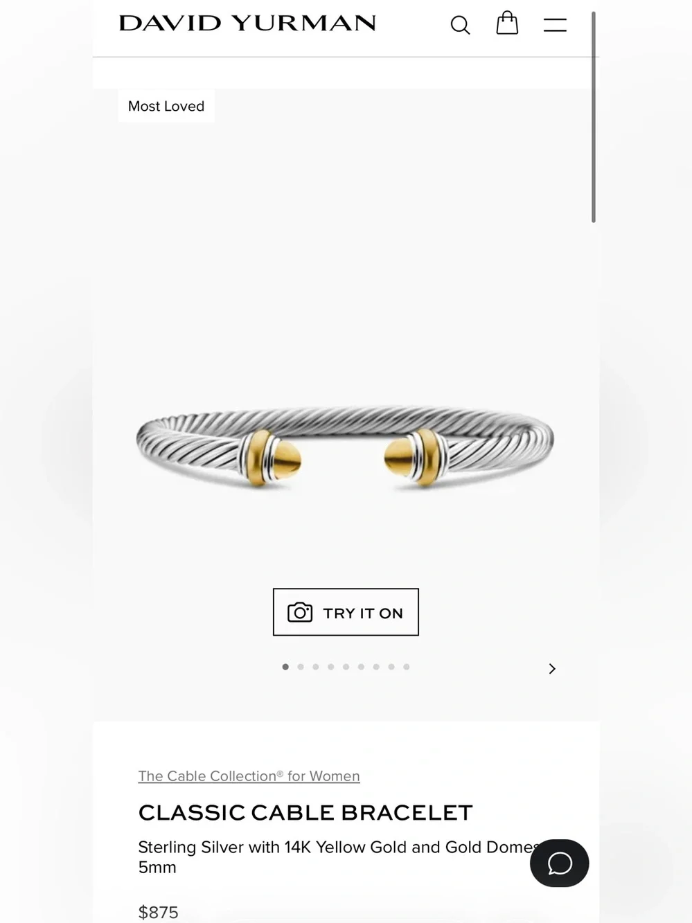 David Yurman Sterling Silver Cable Bracelet with Yellow Gold Accents