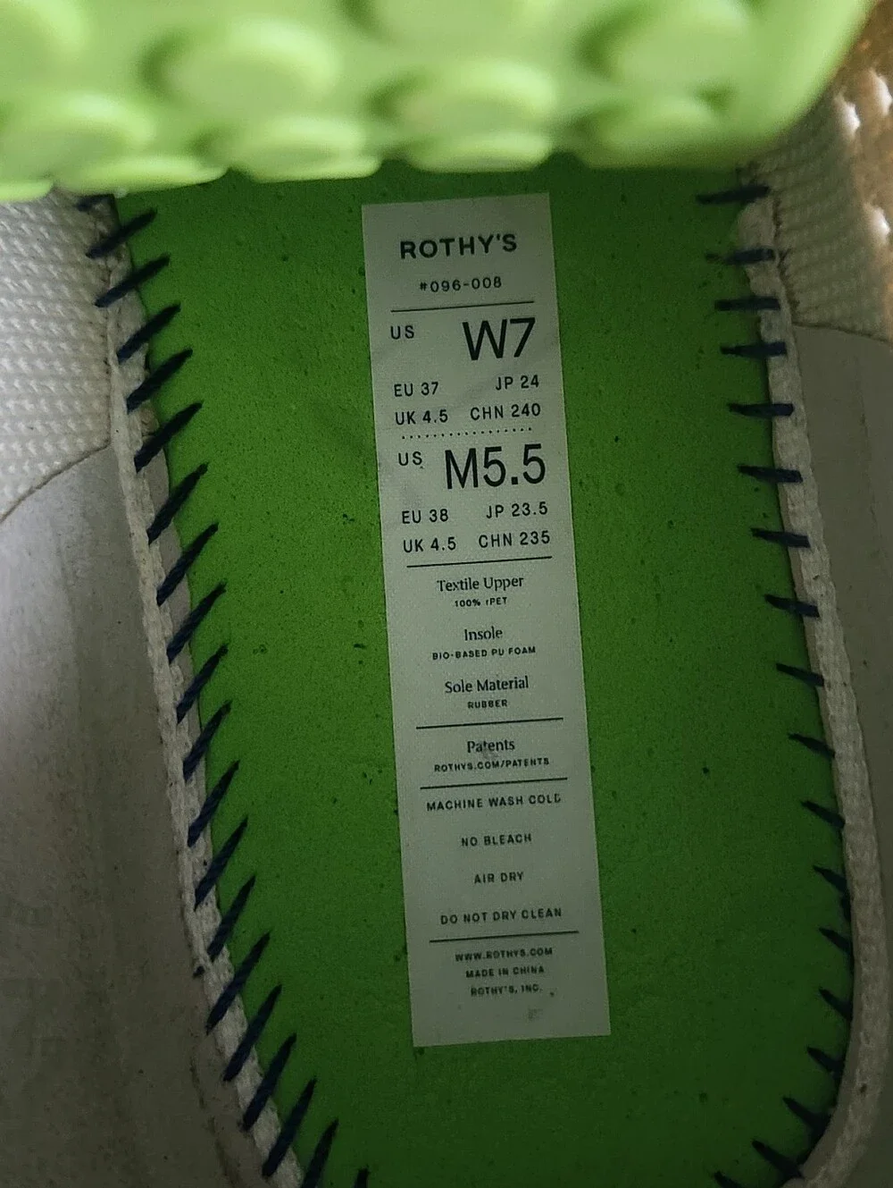 Rothys The RS02 Sneaker Womens Size 7 US Courtside White Perforated Knit Shoes