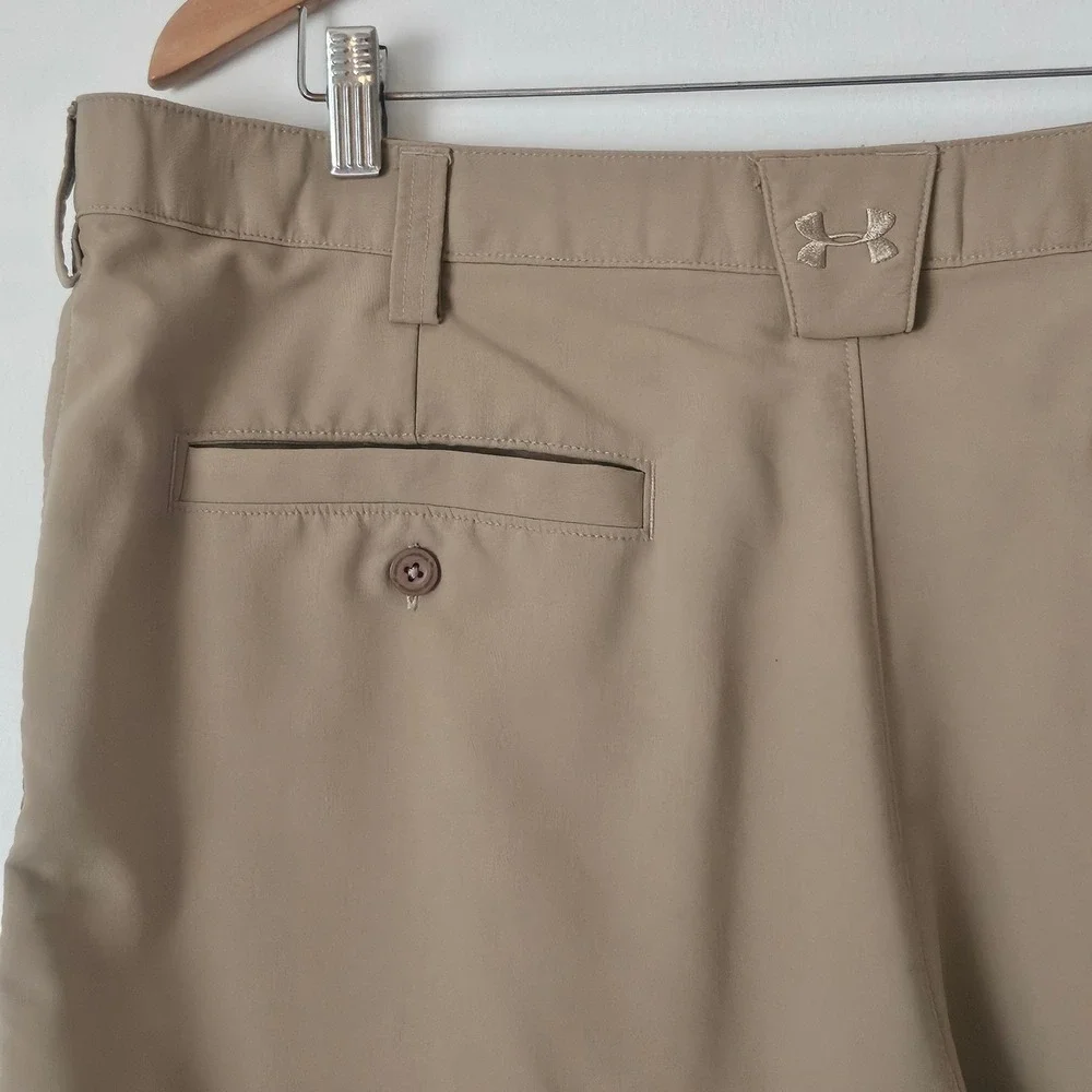 Under Armour Mens Khaki Golf Shorts Flat Front Performance Tan Size 38 Golfcore