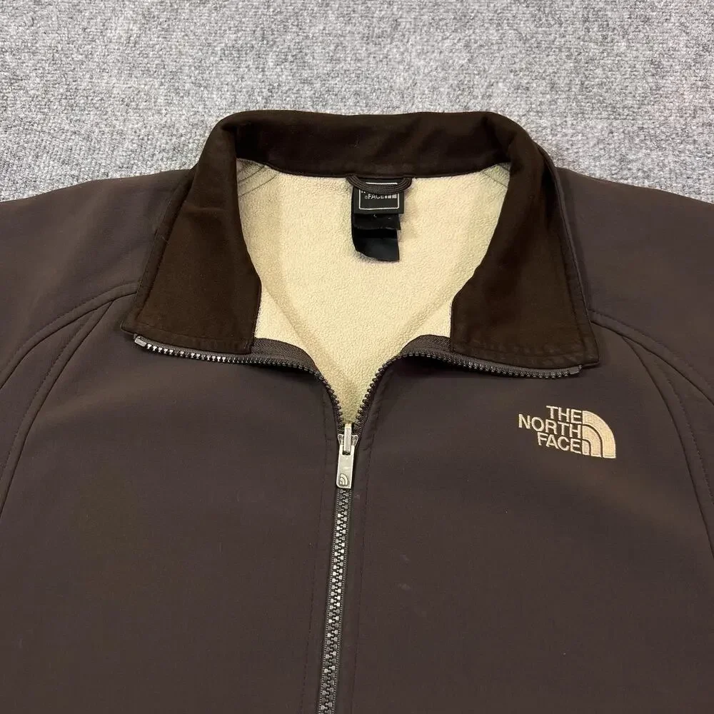 The North Face Jacket Mens Large Brown Softshell Fleece Lined Full Zip Hiking
