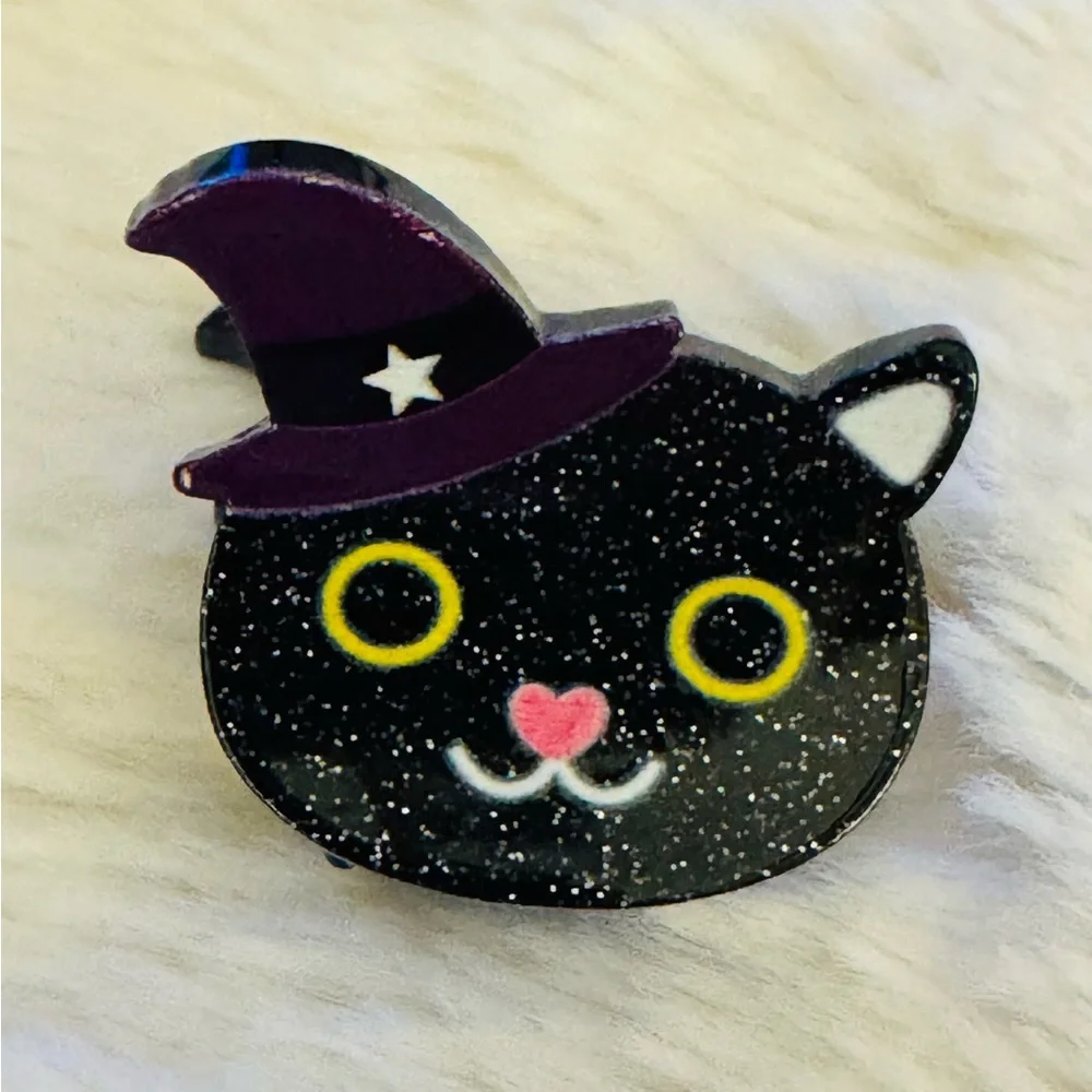 Hair Clip Black Cat Witch Hat  for Kids