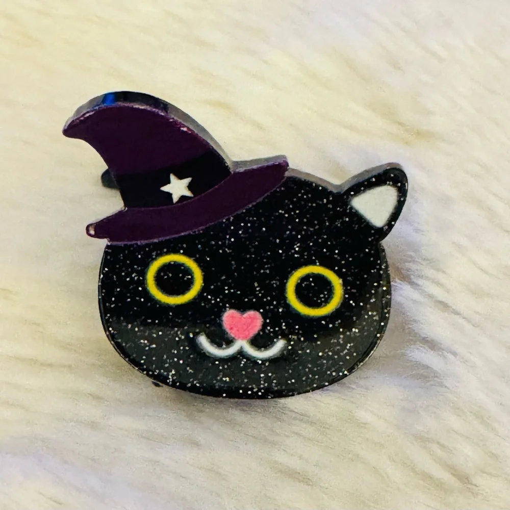 Hair Clip Black Cat Witch Hat  for Kids