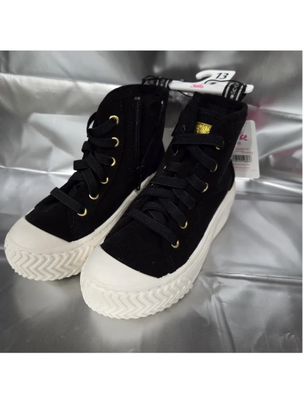 NWT Girls Justice Black Hightops With White Soles Size 13