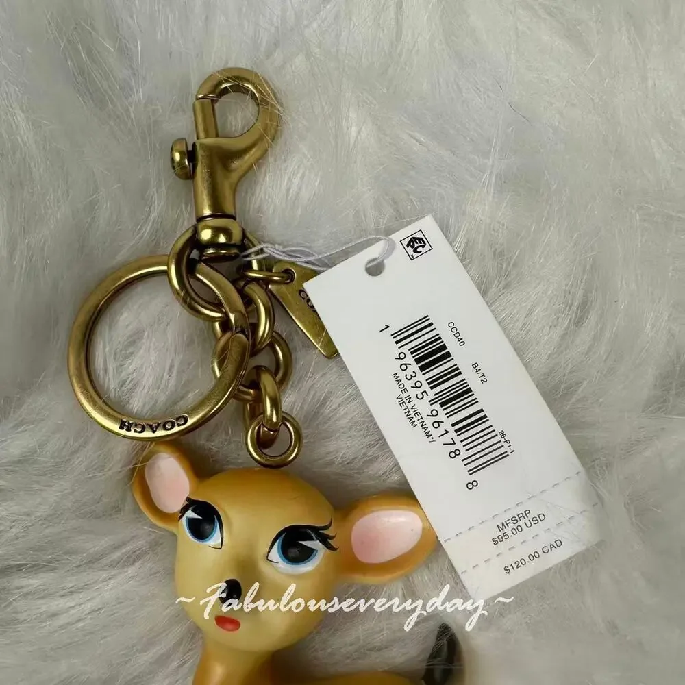 Coach Deer Bag Charm Keyring CCD40 Resin Metal Brass Tan NWT