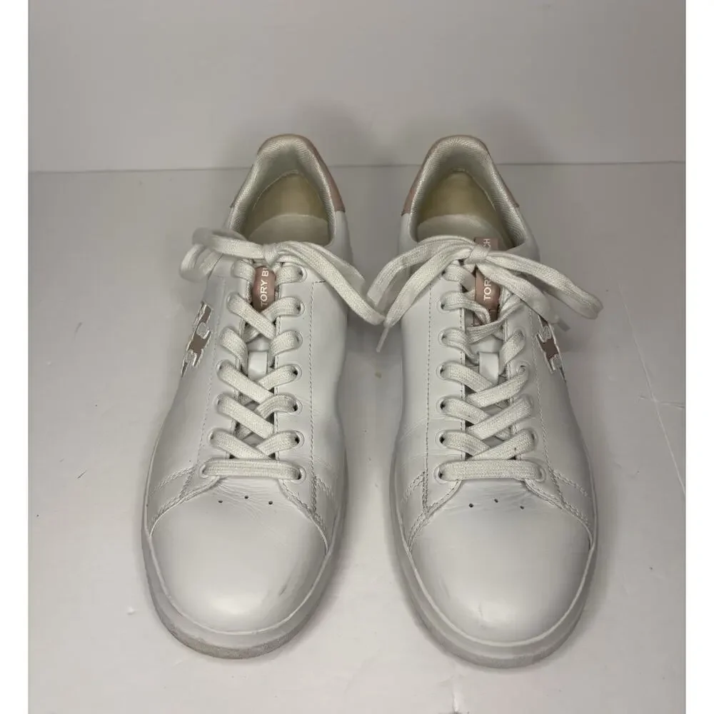 Tory Burch Women’s Howell Court Sneakers White & Pink Sz 10.5