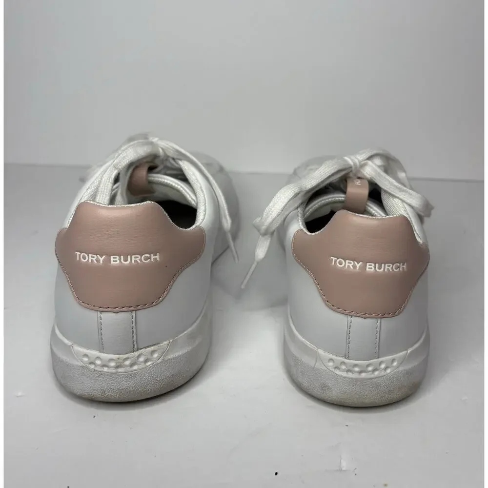 Tory Burch Women’s Howell Court Sneakers White & Pink Sz 10.5