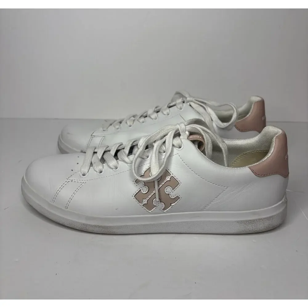 Tory Burch Women’s Howell Court Sneakers White & Pink Sz 10.5