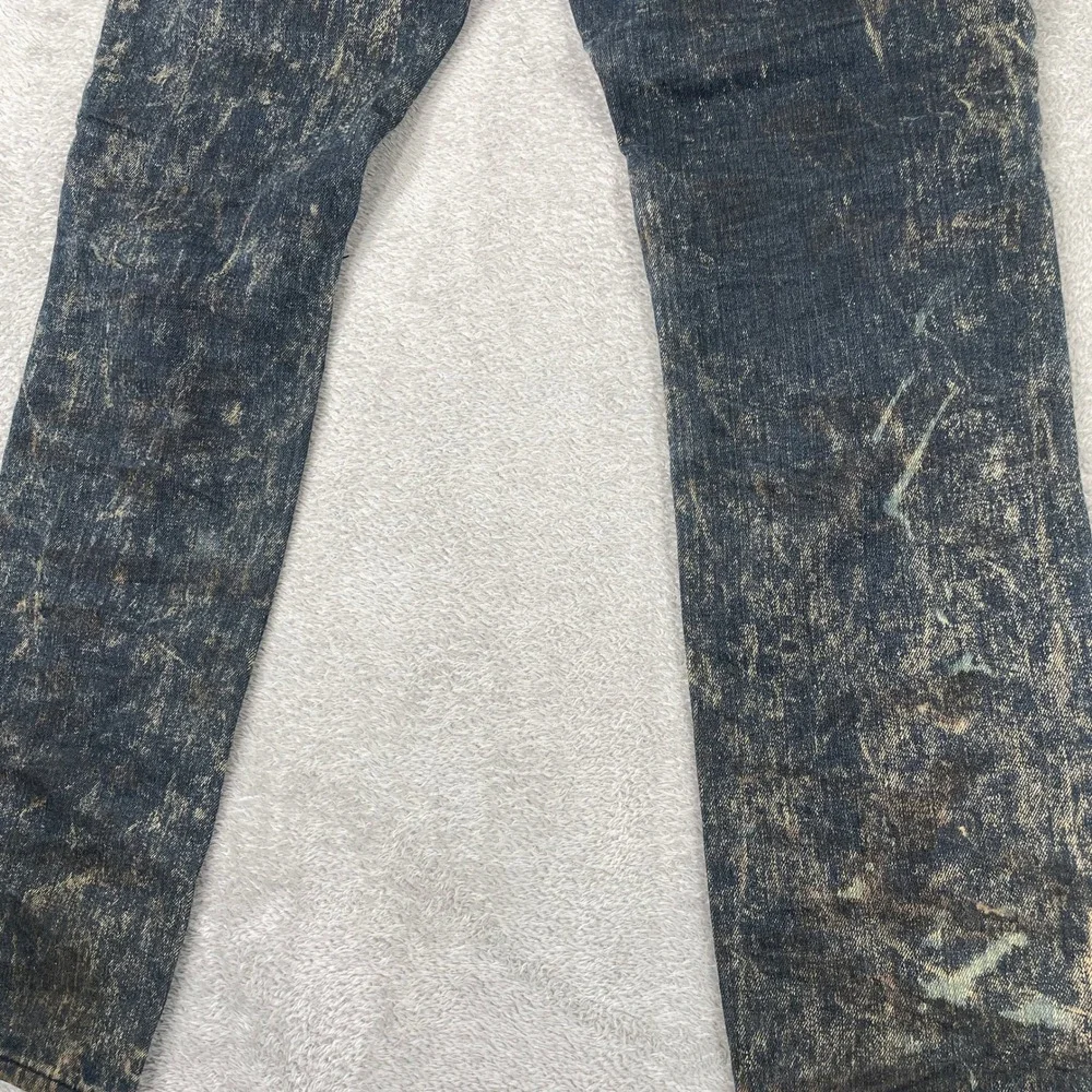 Stitches & Rivets Moto Biker Jeans Mens 32x32 Blue Acid Wash Distressed Slim Fit