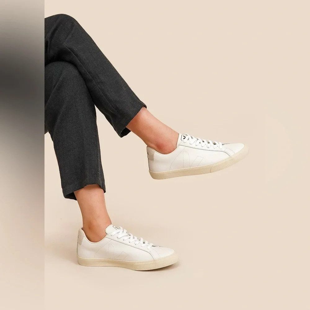 VEJA Esplar Leather V Logo Sneaker Tennis Shoes All White
