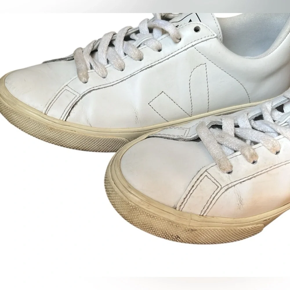 VEJA Esplar Leather V Logo Sneaker Tennis Shoes All White