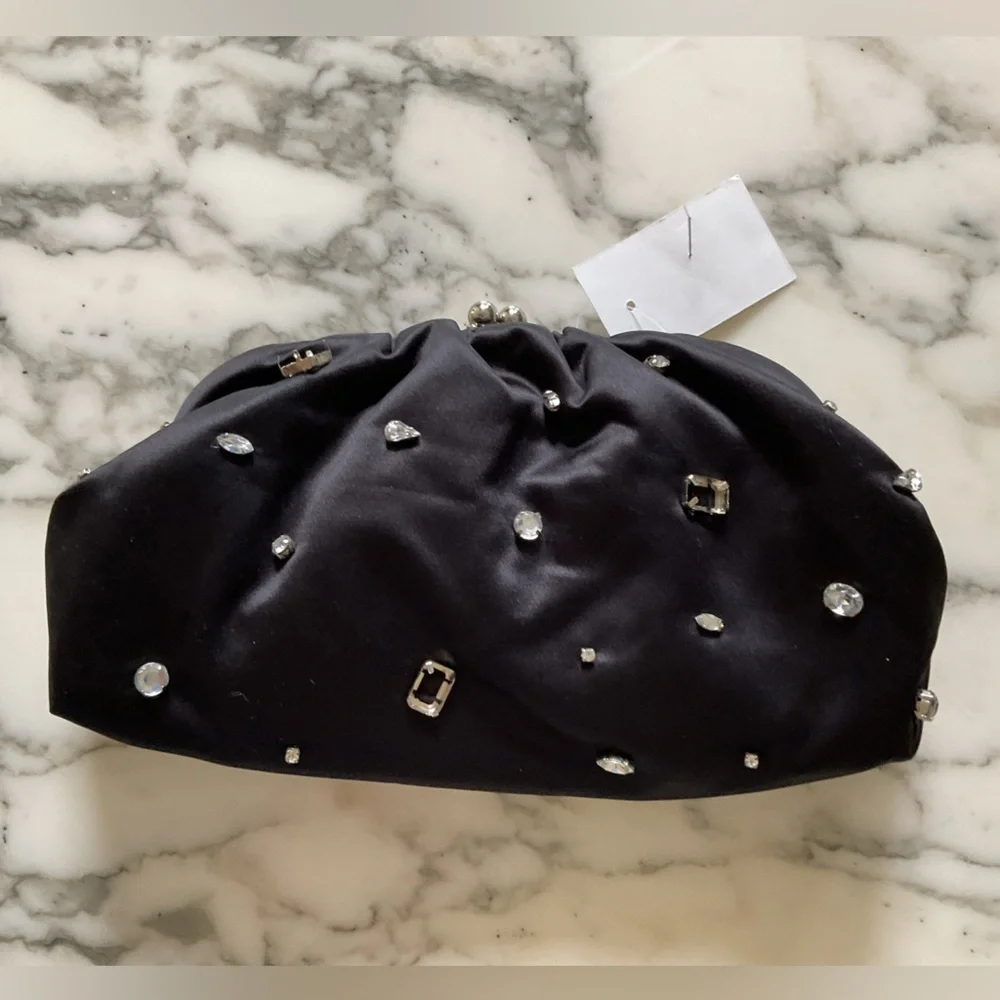 NWT J Crew Satin rhinestone clutch missing 4 rhinestones