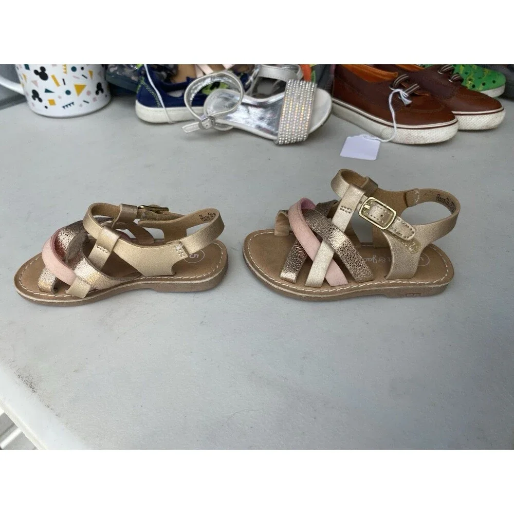 Cat & Jack Toddler Girls Strappy Sandals Size 5 Gold Pink Metallic Cross Strap