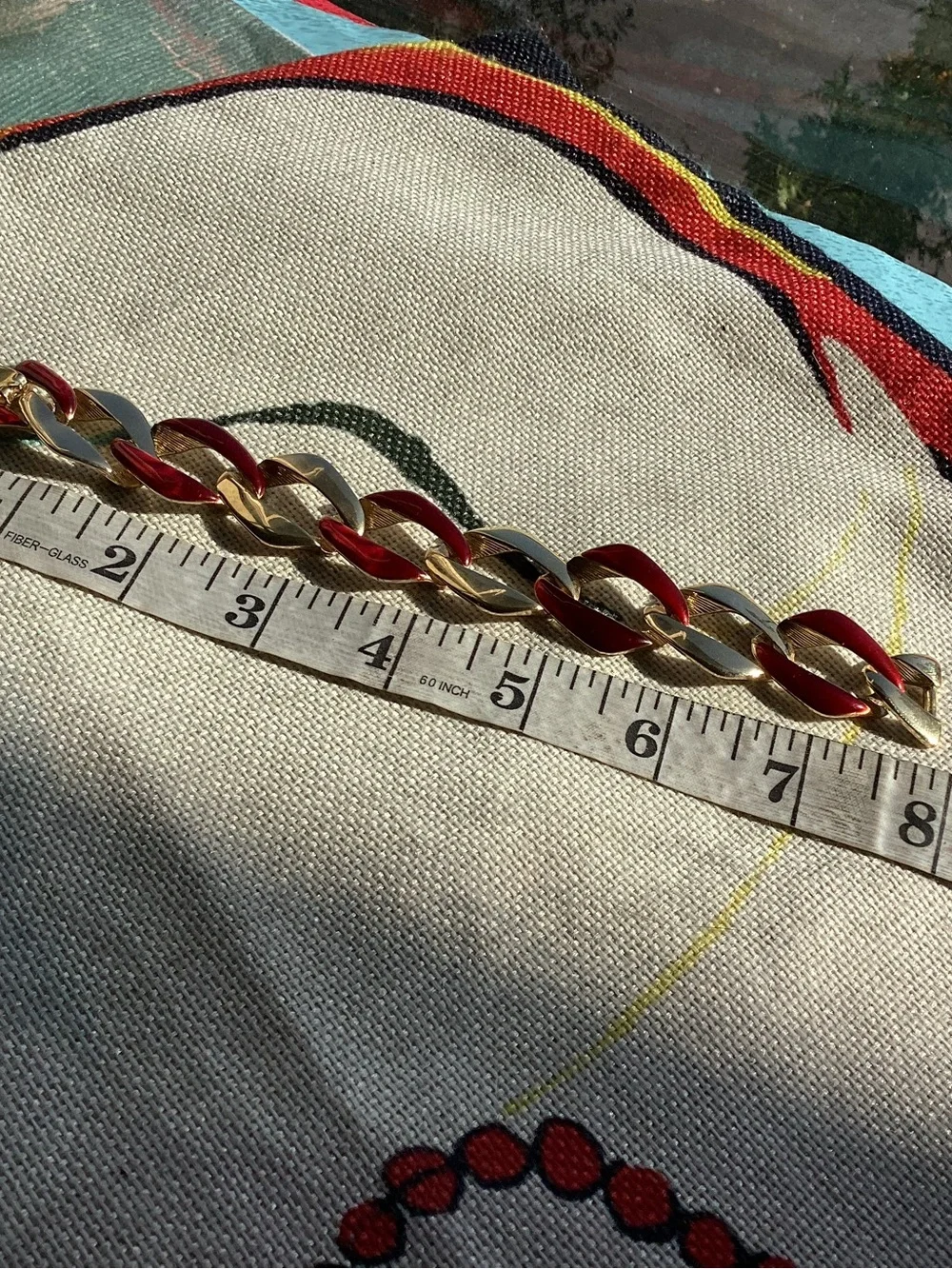 Vintage red enamel and gold link bracelet