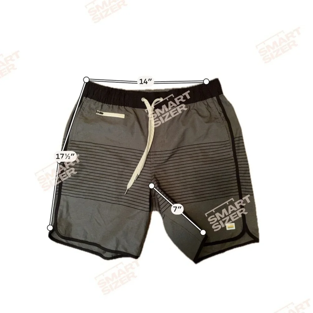 Vuori Banks Shorts Mens Small Charcoal Linear Stripe Grey Boardshorts V330 7in