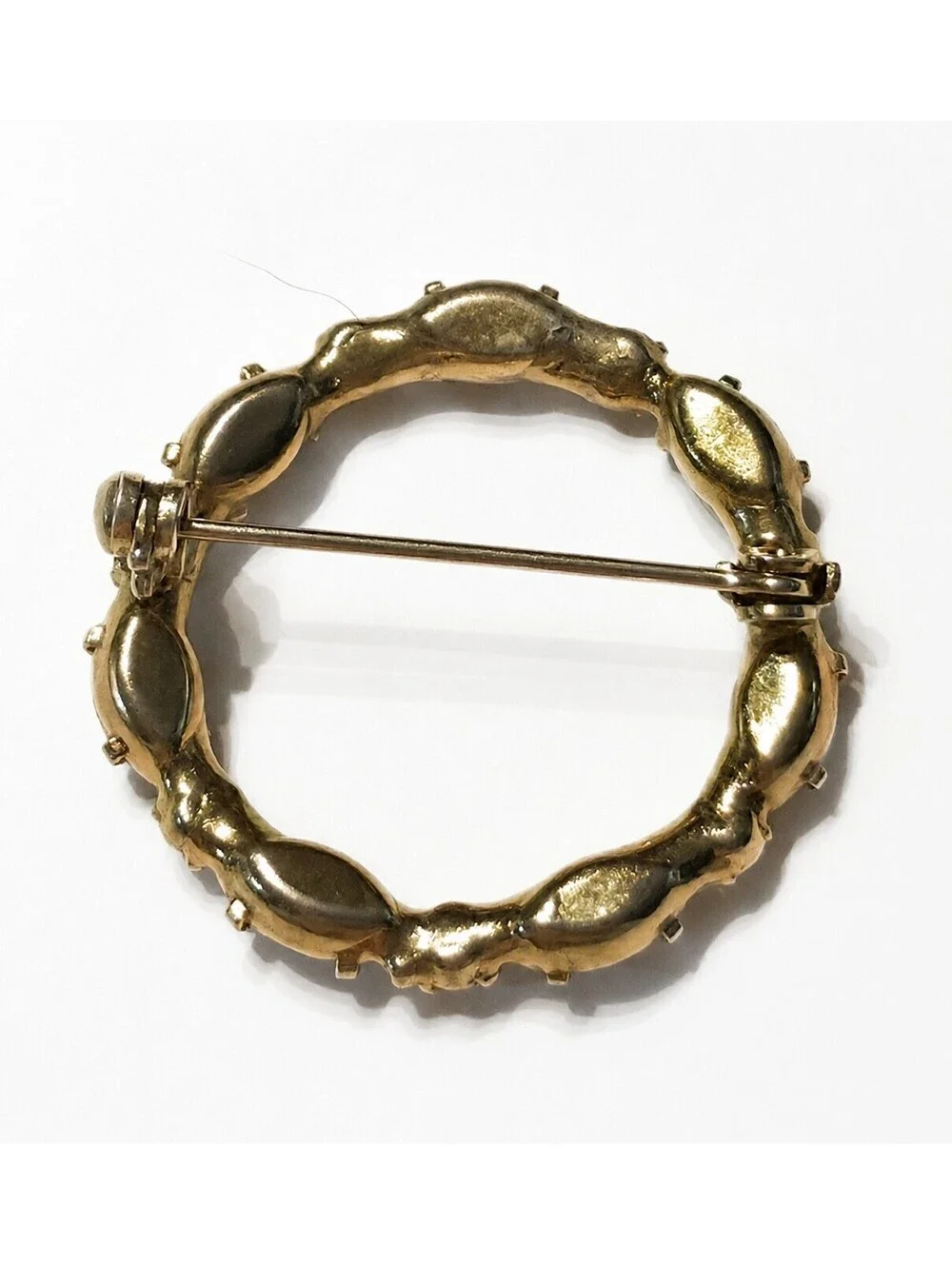 Vintage Garnet Red Rhinestone Circle Brooch Gold Tone Pin 1