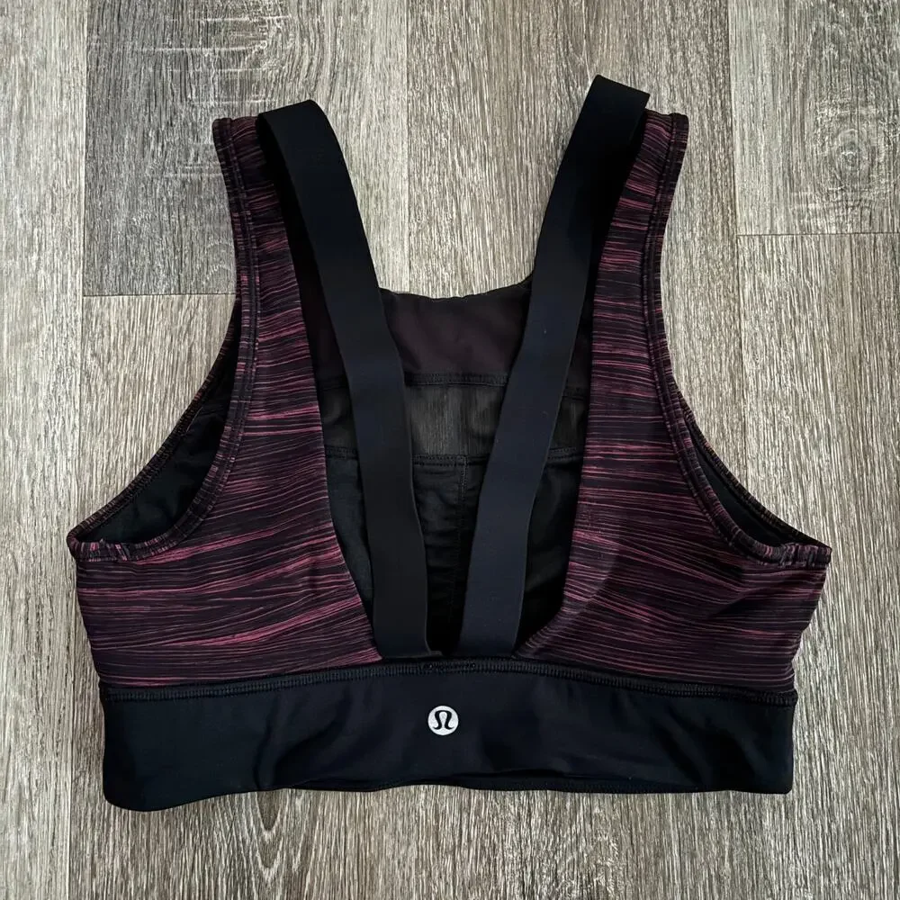 Lululemon Run The Day Bra Low Tide Blush Berry Black / Black - Size: 4