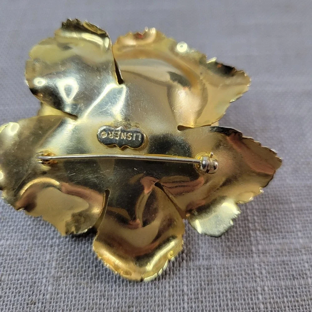 Vintage Lisner Gold Tone Rose Flower Brooch Pin 2.25 Inch Cottagecore