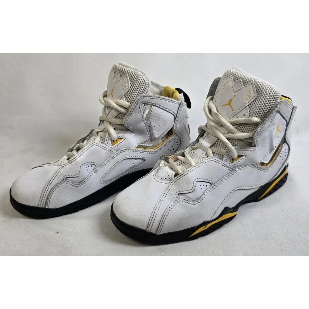 Jordan True Flight High Top Kids White Yellow Shoes Sneakers Sz 2Y