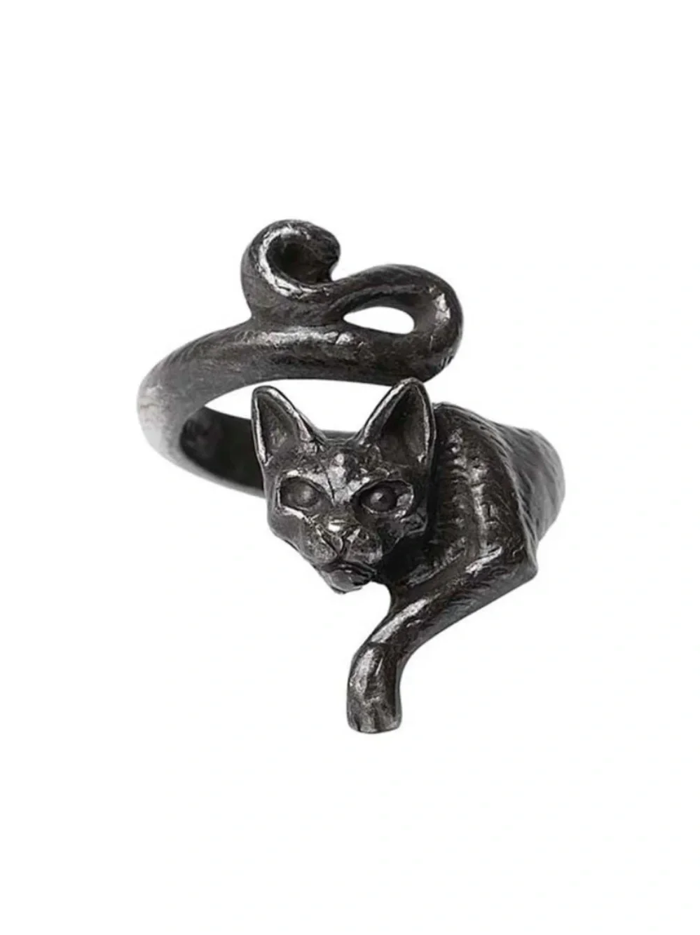 Black Cat Wrap Ring - Le Chat Noir Alchemy Gothic Cat kitty ring size 6/7