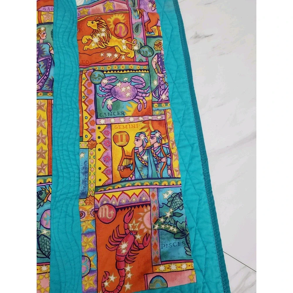 Vintage Zodiac Zen Lion Gold Celestial Star Moon Sun Quilt Handmade Tapestry Mod