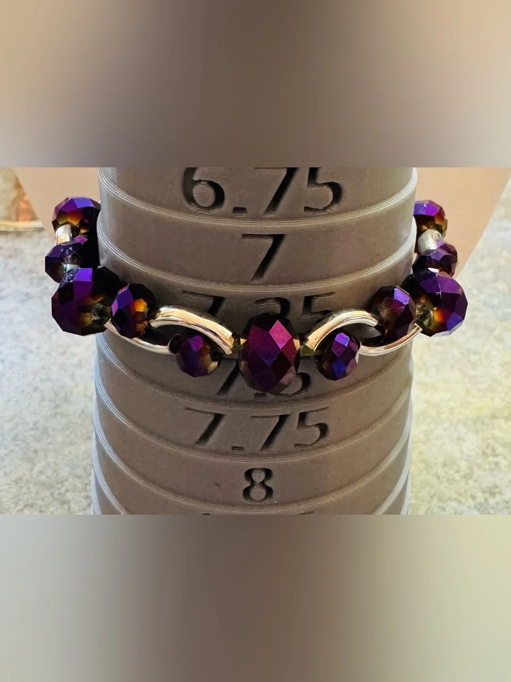 Purple iridescent glass rhinestone stretch bracelet