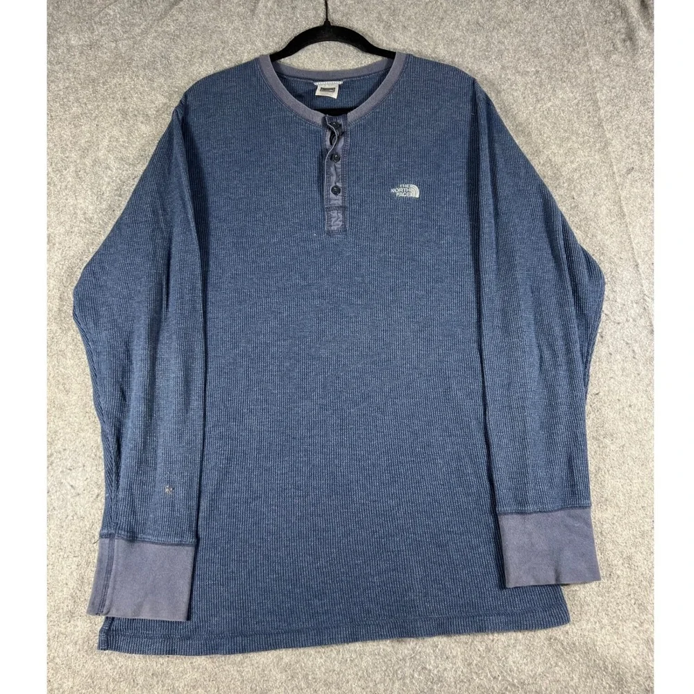 The North Face Henley shirt Mens Blue Large Waffle Knit Thermal Long Sleeve