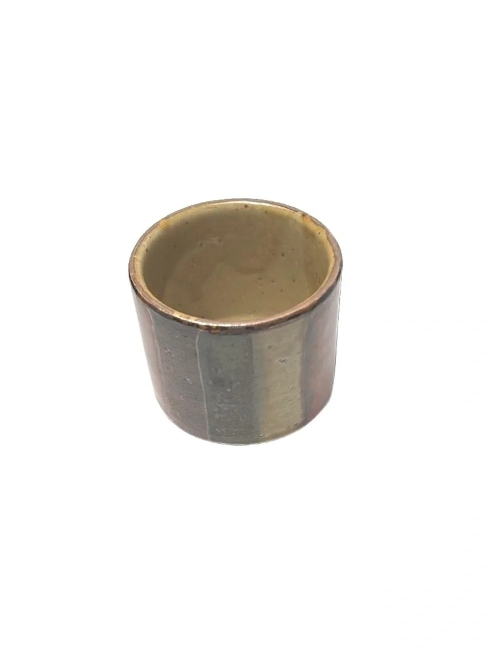 Handcrafted Ceramic Tea Cup with Earth Tone Stripes