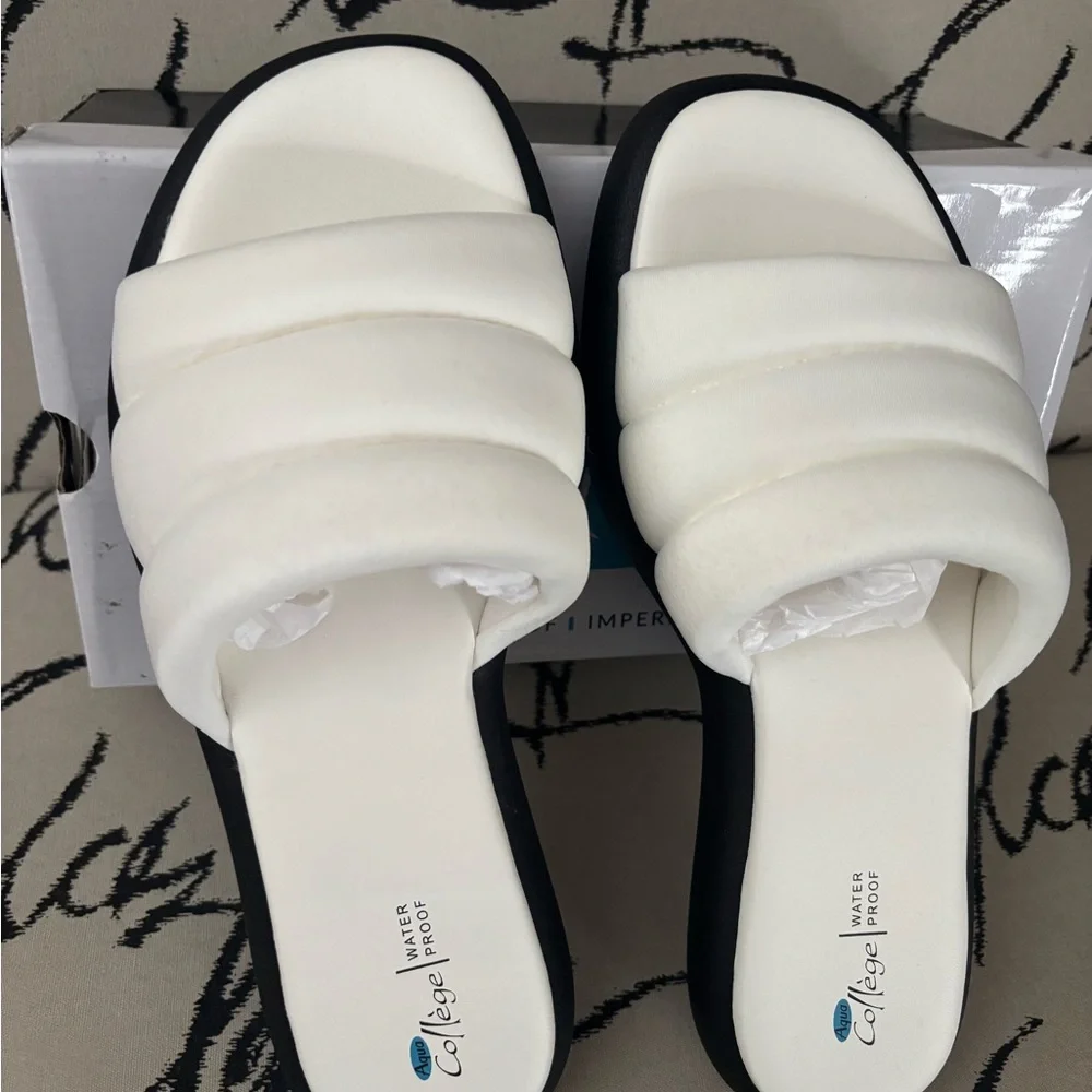 AQUA COLLEGE  Water Resistant Quilted Simona  Platform Slip On Slide Sandals #2