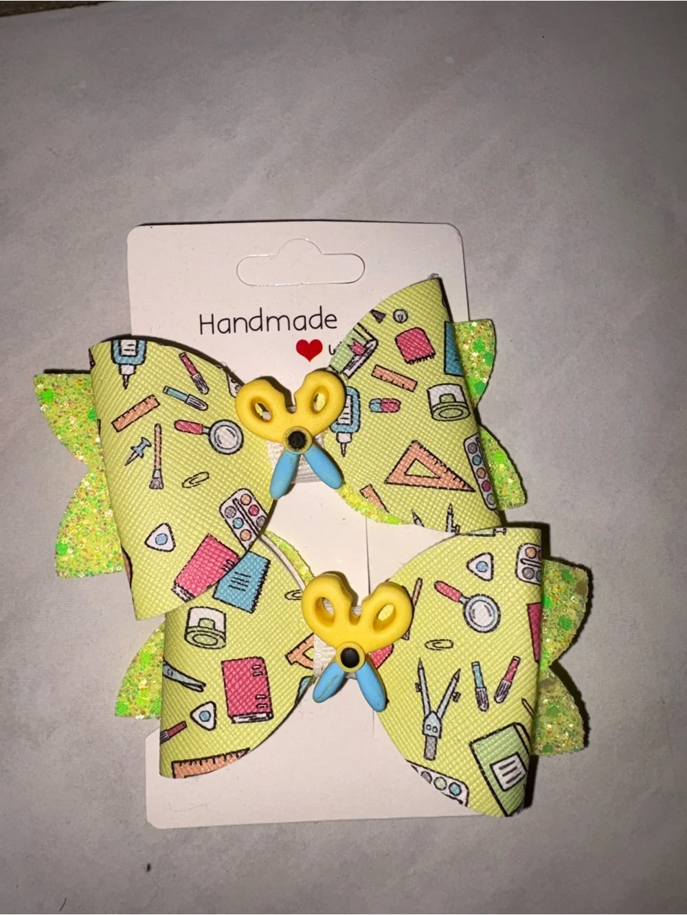 Yellow School Supplies Bow Hair Clips for Kids