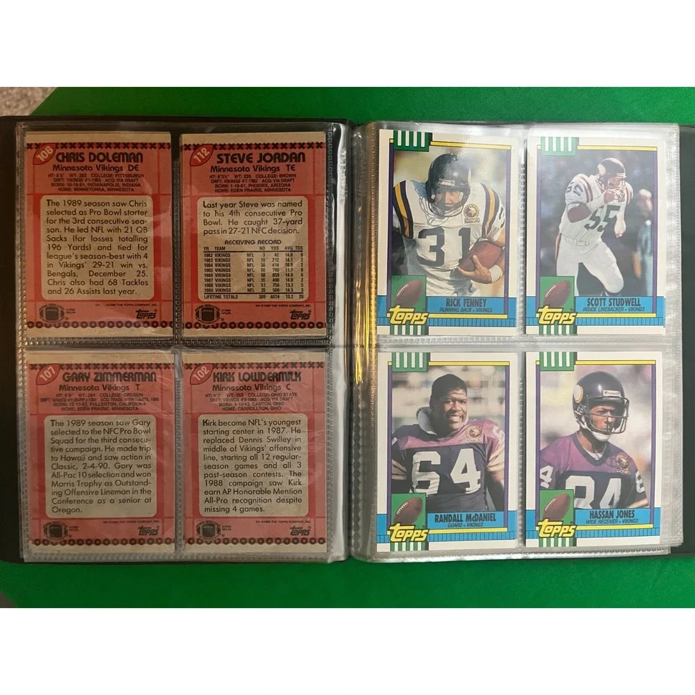 Minnesota Vikings‎ 1990 Topps Team Set with 40 card collector album.