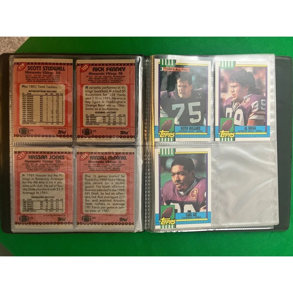 Minnesota Vikings‎ 1990 Topps Team Set with 40 card collector album.