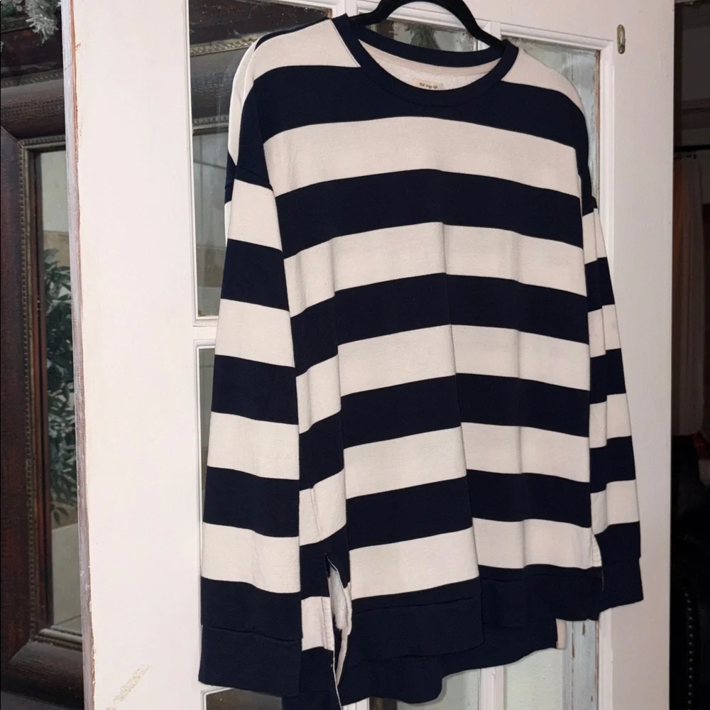 ⚓ Thread & Supply Navy & White Striped Oversized Sweater Small Coastal Nautical