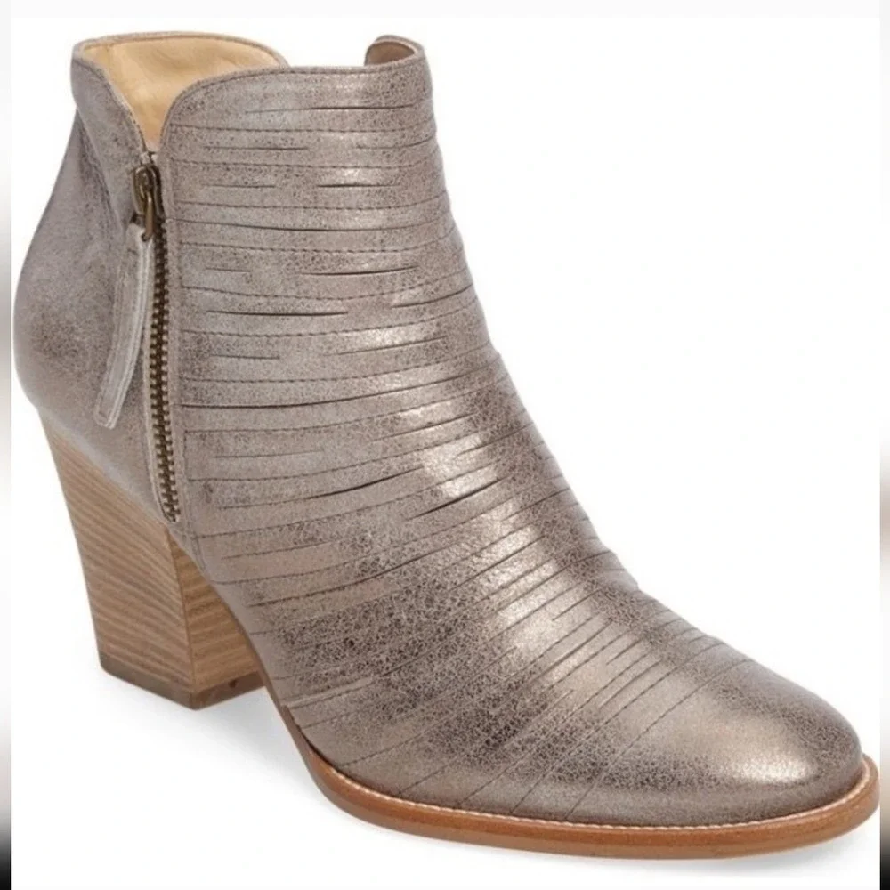Paul Green Malibu Metallic Silver Leather Pleated Ankle Boot Stacked Heel UK 5.5