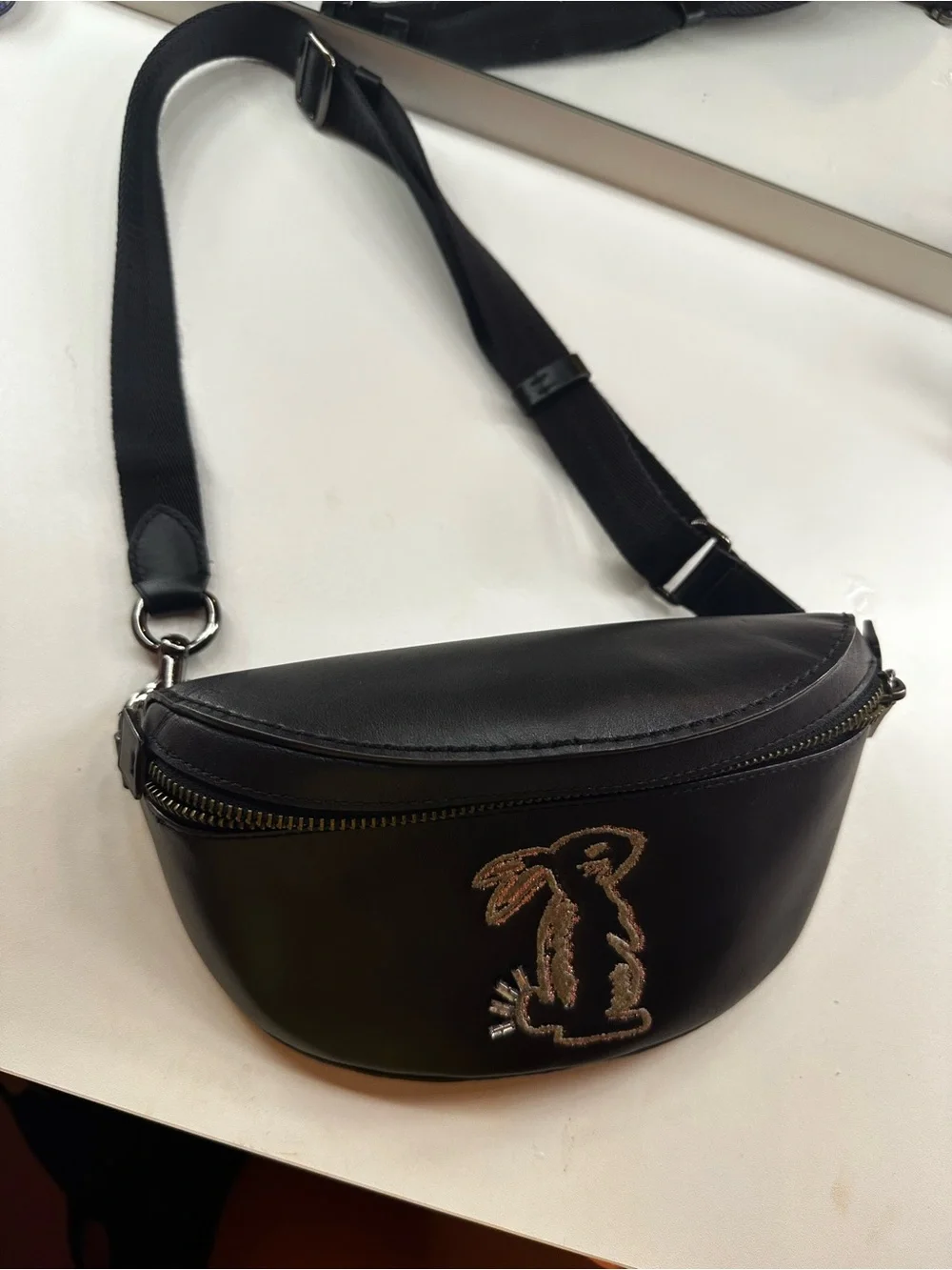 Selena Gomez Coach Black Leather Embroidered Crossbody with Gold Tone Hardware
