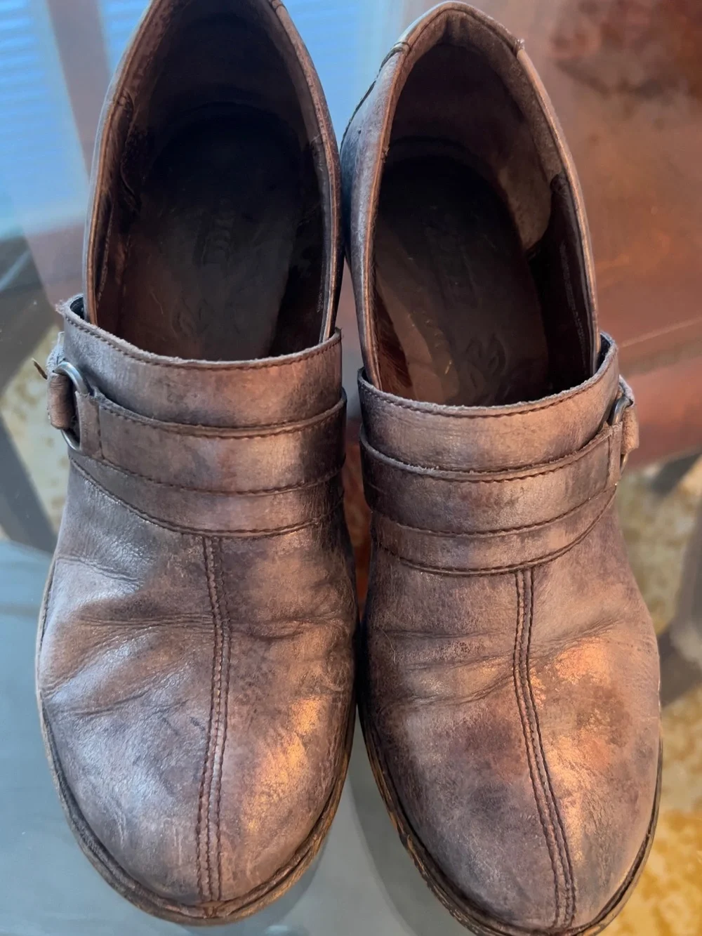 Metallic Grey Born Leather Platform Clogs