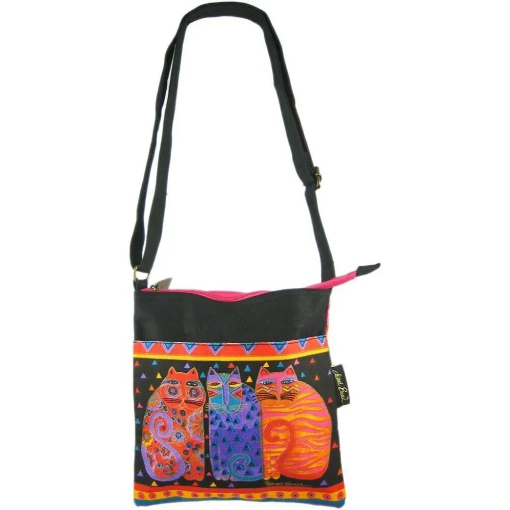 Crossbody Purse Zipper Top 10X10 Feline Friends Multicoloured Unisex