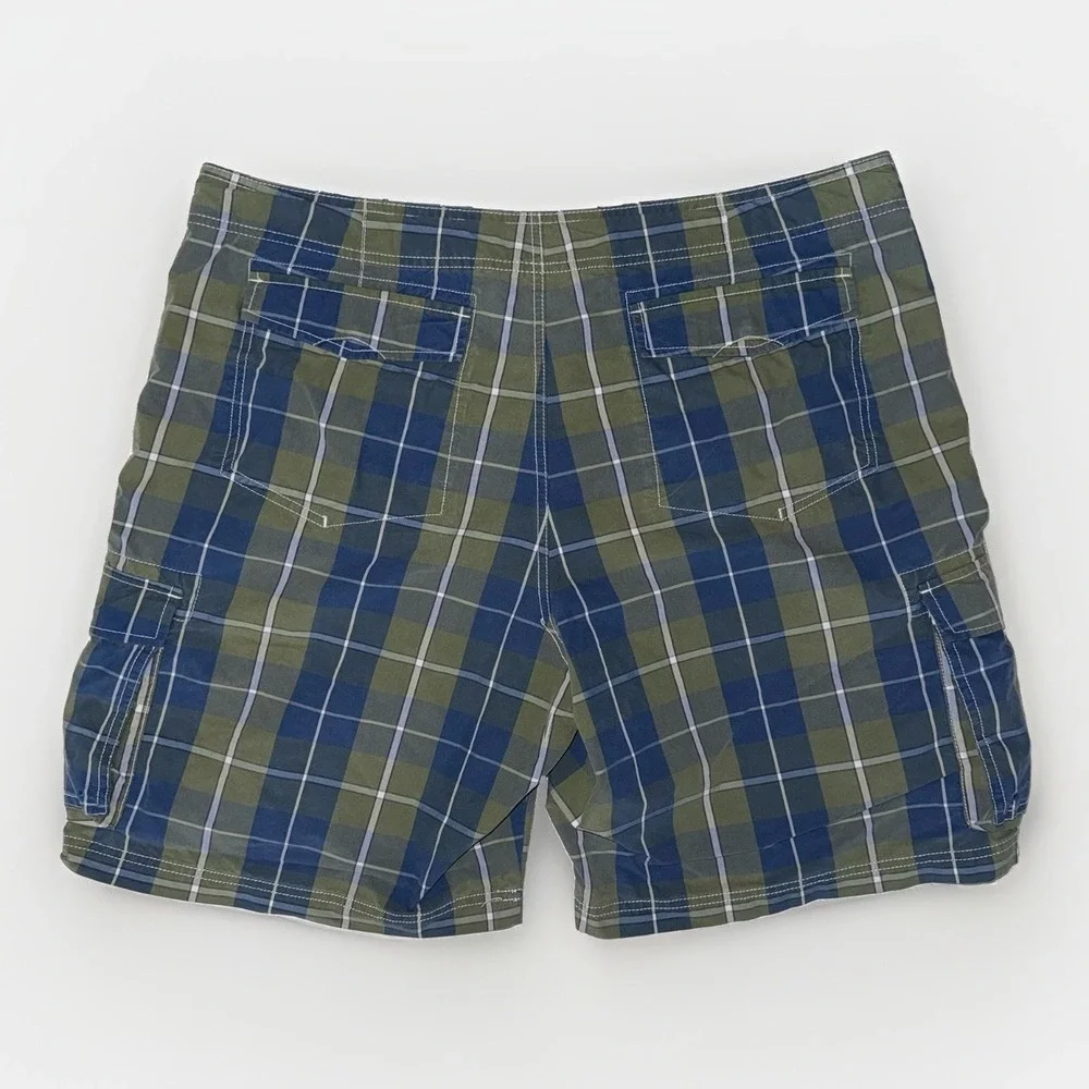 L.L.Bean Mens Plaid Cargo Swim Trunks Blue Green Size 38 Lined 9