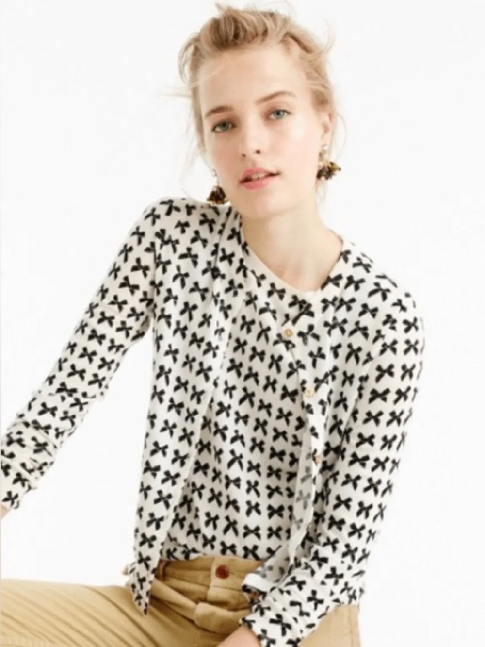J. Crew Jackie Bow Print Lightweight Wool Cardigan