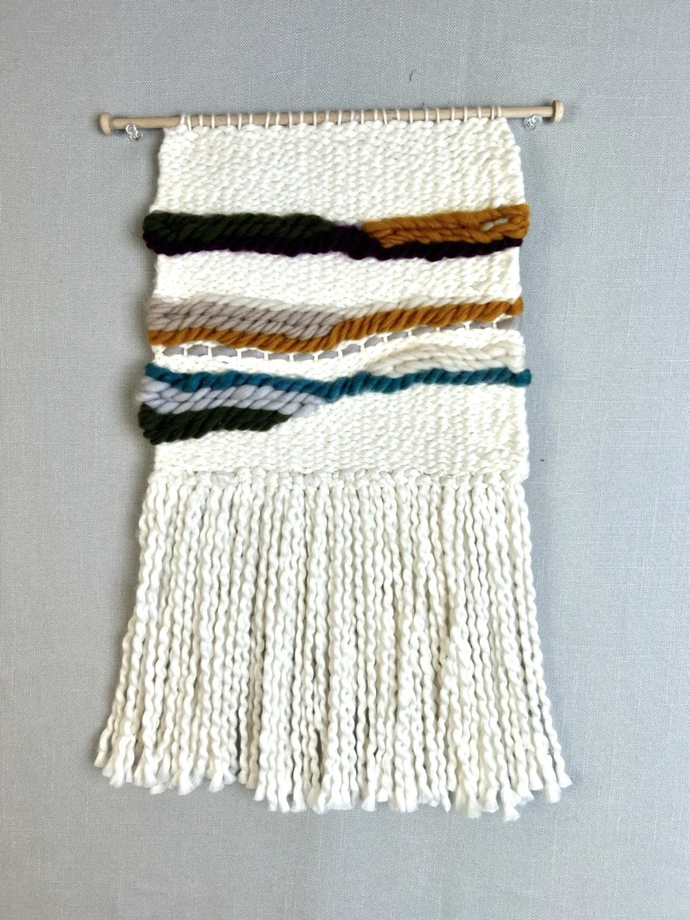 Handmade Fiber Art Wall Hanging Cream Gold 19
