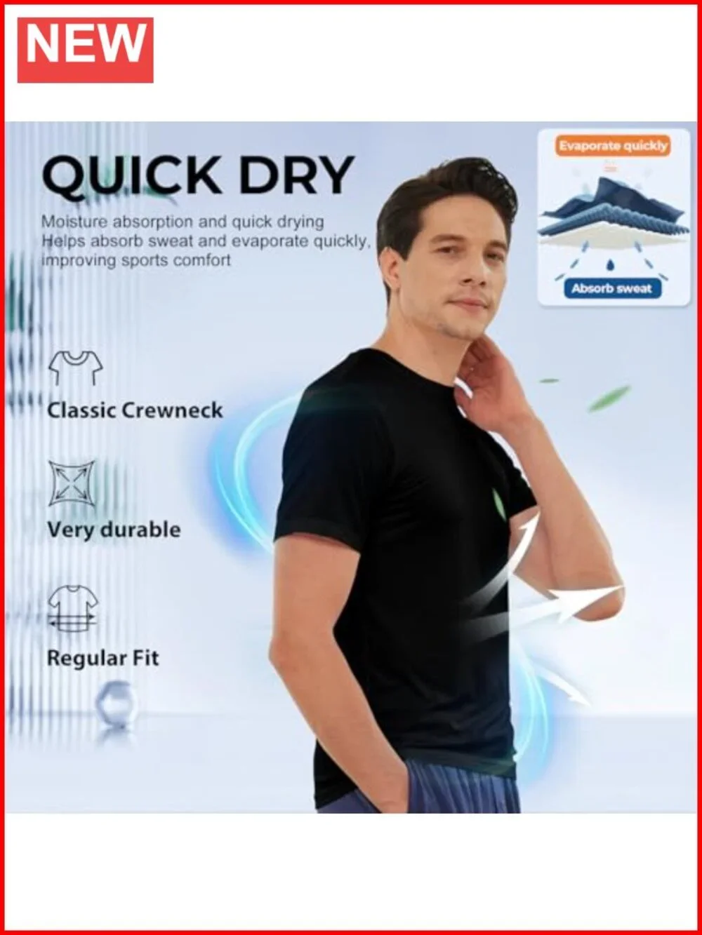 Men's Moisture Wicking Crewneck Undershirts 6-Pack, Breathable Stretch Tees