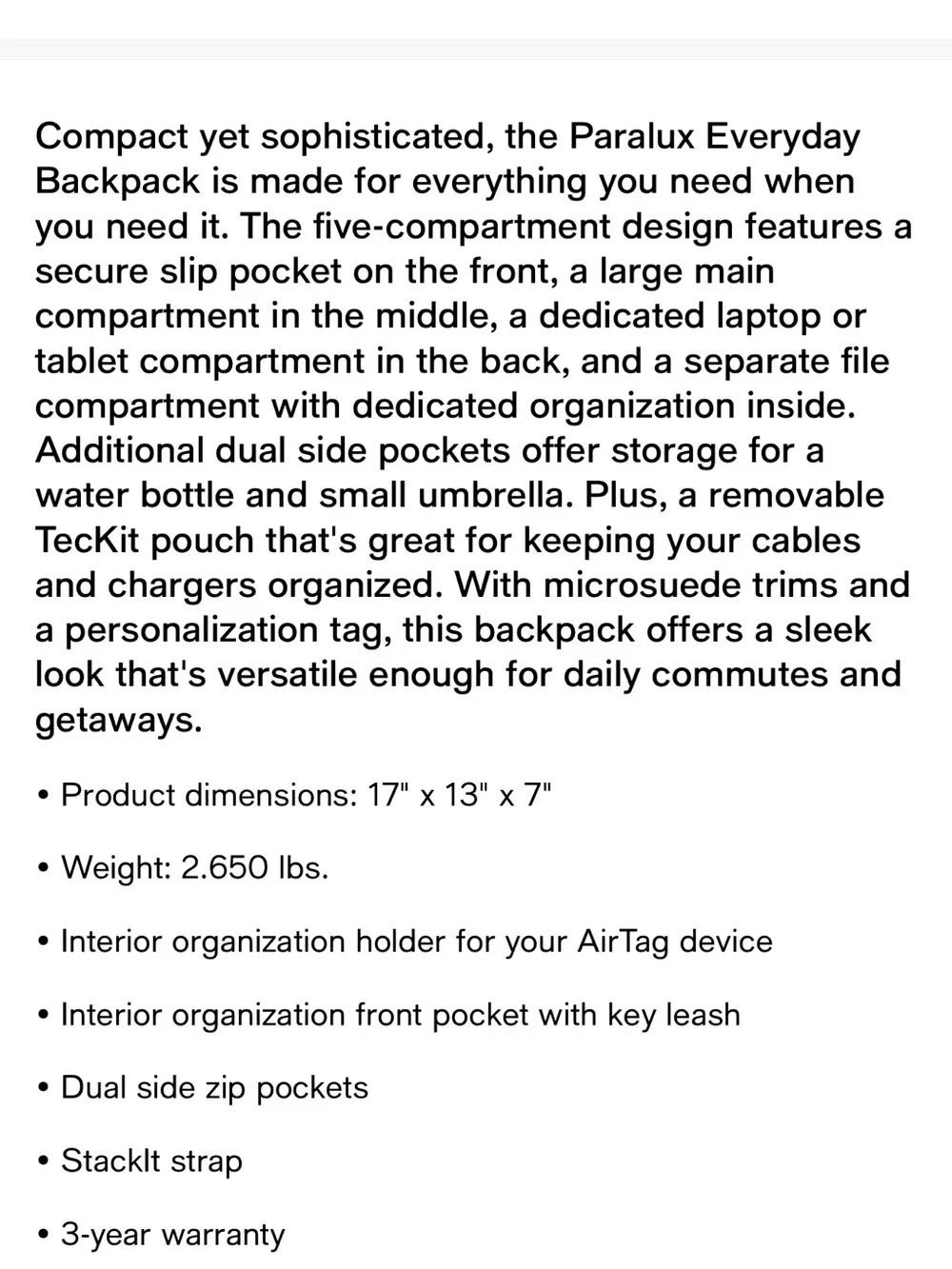 Samsonite organized storage backpack