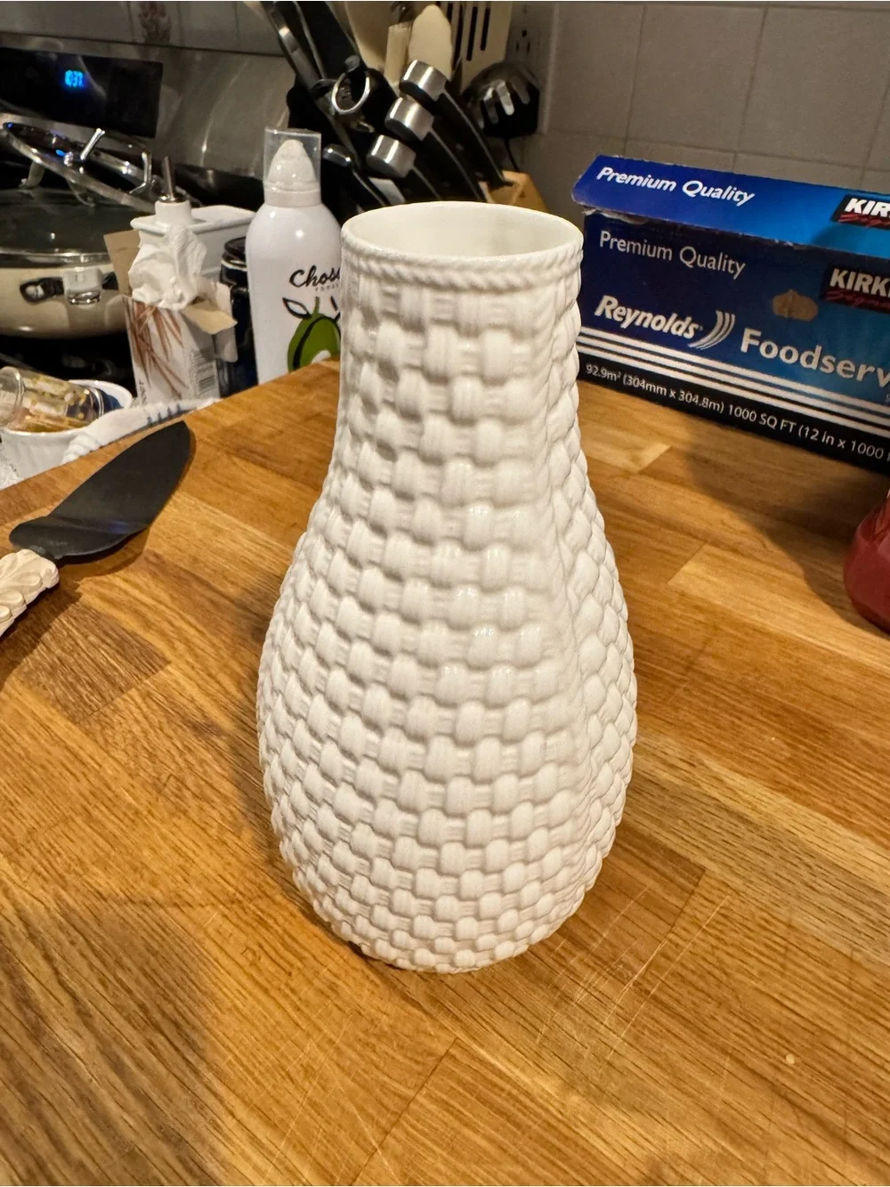 Tiffany & Co. White Basketweave Ceramic Vase