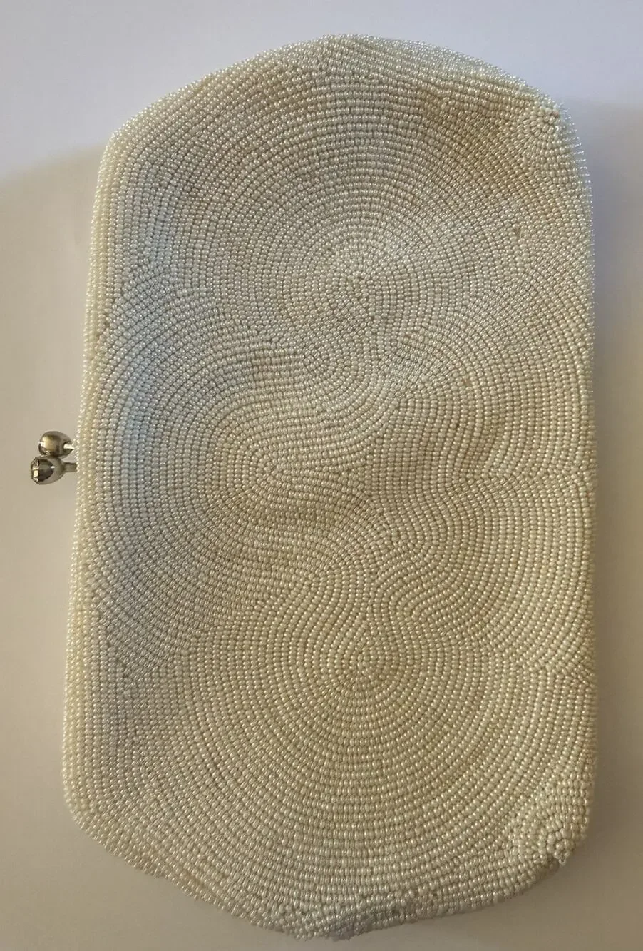 Vintage Magid Beaded Clutch Purse Cream Ivory Japan Beadwork Evening Bag
