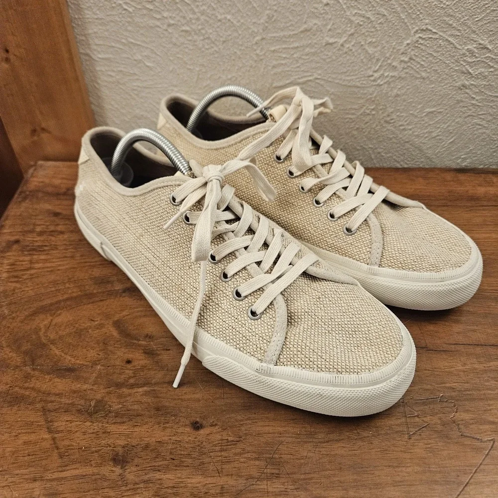 FRYE Brett Beige Canvas Lace Up Low Top Fashion Sneakers Men's Size 11