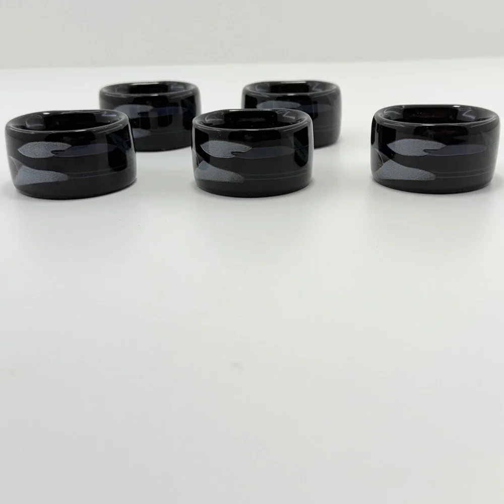 Vintage Mikasa Opus Black Napkin Rings MF641 Japan Duck Motif Set of 5 MCM Art