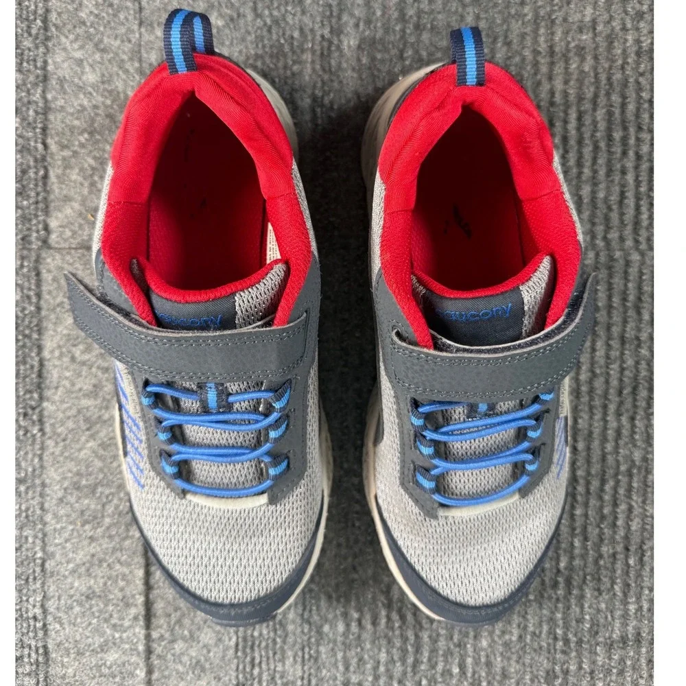 Saucony Kids Wind Shield A/C Sneakers Grey Navy Red Water Repellent SK265056 4M