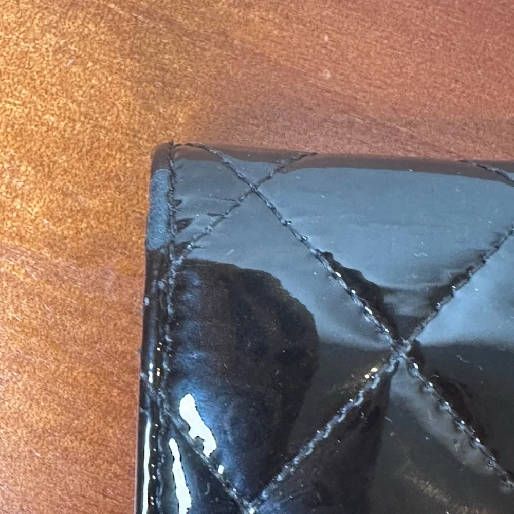 CHANEL Patent Quilted Zip Around Black Wallet