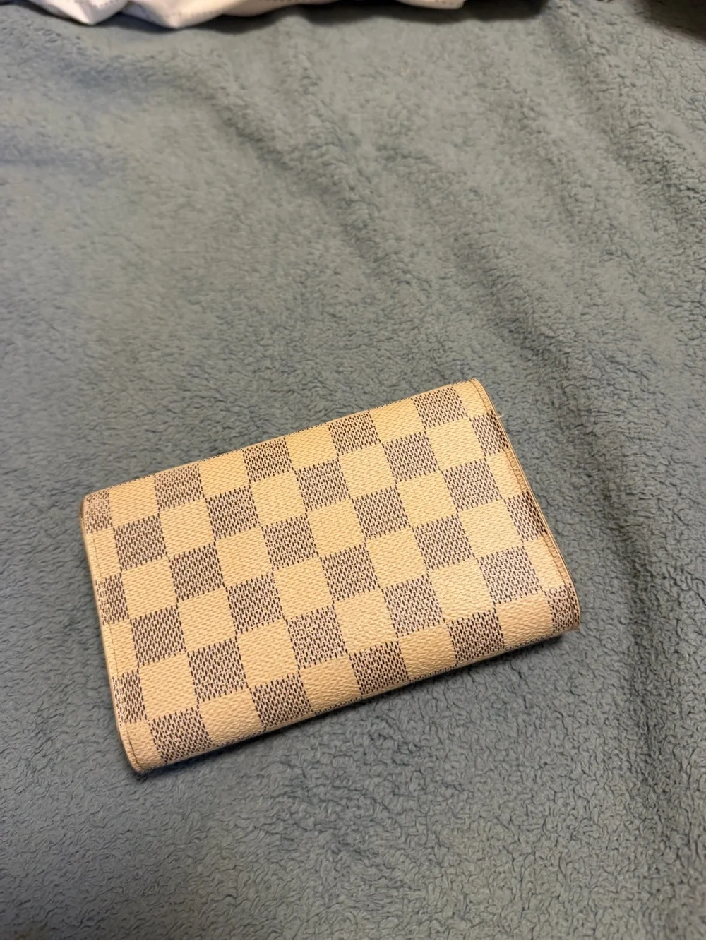 Louis Vuitton Damier Azur Checkered Small Fold Wallet in Cream and Brown