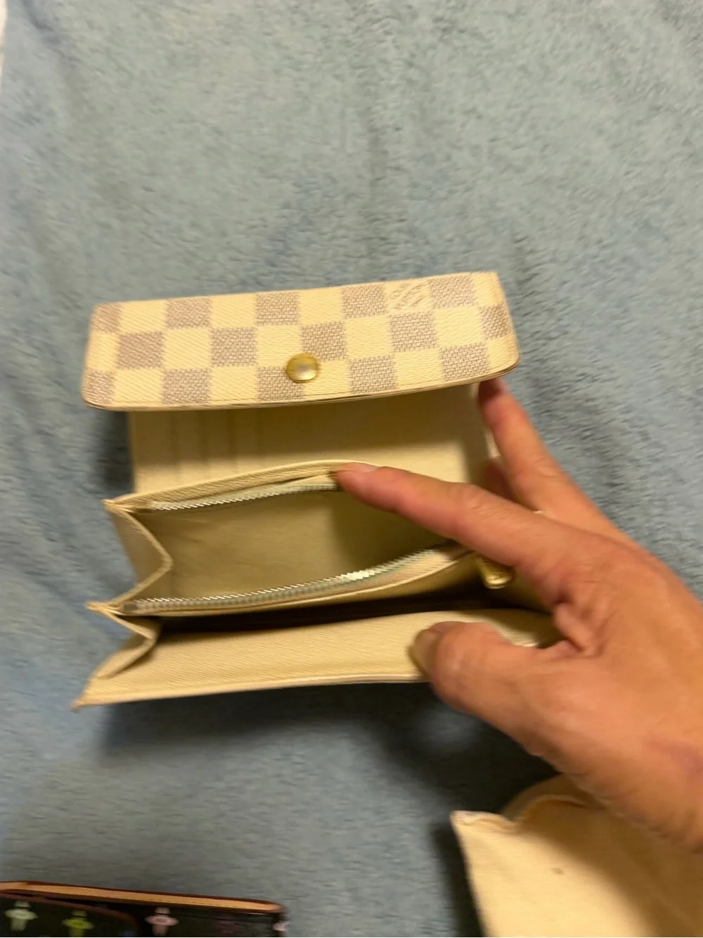 Louis Vuitton Damier Azur Checkered Small Fold Wallet in Cream and Brown