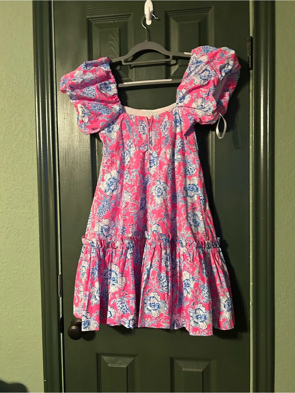 Lilly Pulitzer Pink Floral Puff-Sleeve Sundress with Blue Accents